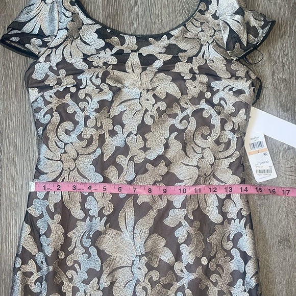 New Calvin Klein Silver Sheath Puff Sleeve Mini Dress embroidered mesh size 2 - Picture 5 of 10